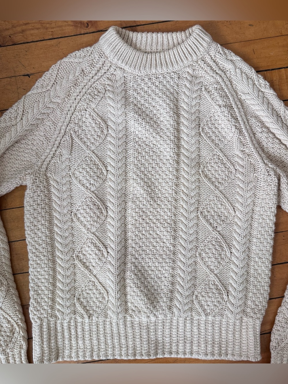 L.L. Bean cream sweater signature cable knit crewneck size small